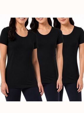 32 Degrees Cool Short Sleeve Scoop Neck Tees -3 Pack in Black Medium
